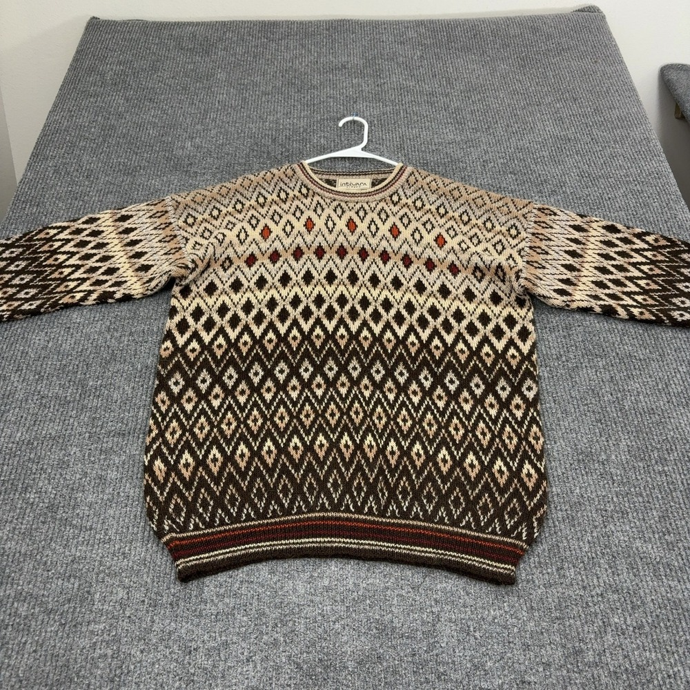 Vintage Intiwara Sweater Men L Brown Alpaca Geometric Diamond Hand Made Boho